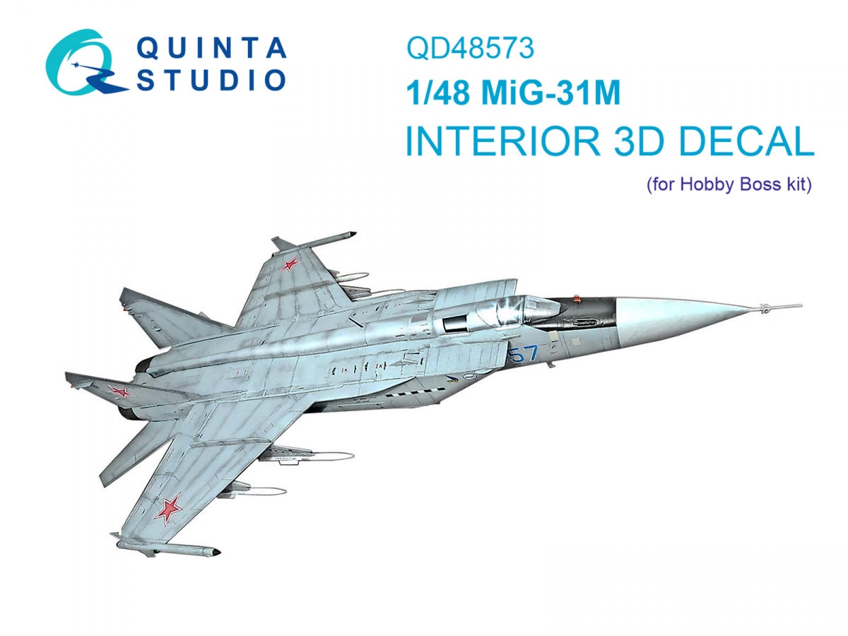 Quinta Studio QD48573 MiG-31M 3D-Printed &amp;amp; colored Interior on decal paper (Hobby Boss) 1/48