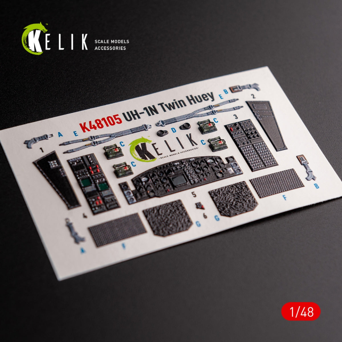 KELIK K48105 UH-1N "Twin Huey" - interior 3D decals for Zimi Model/KittyHawk kit 1/48