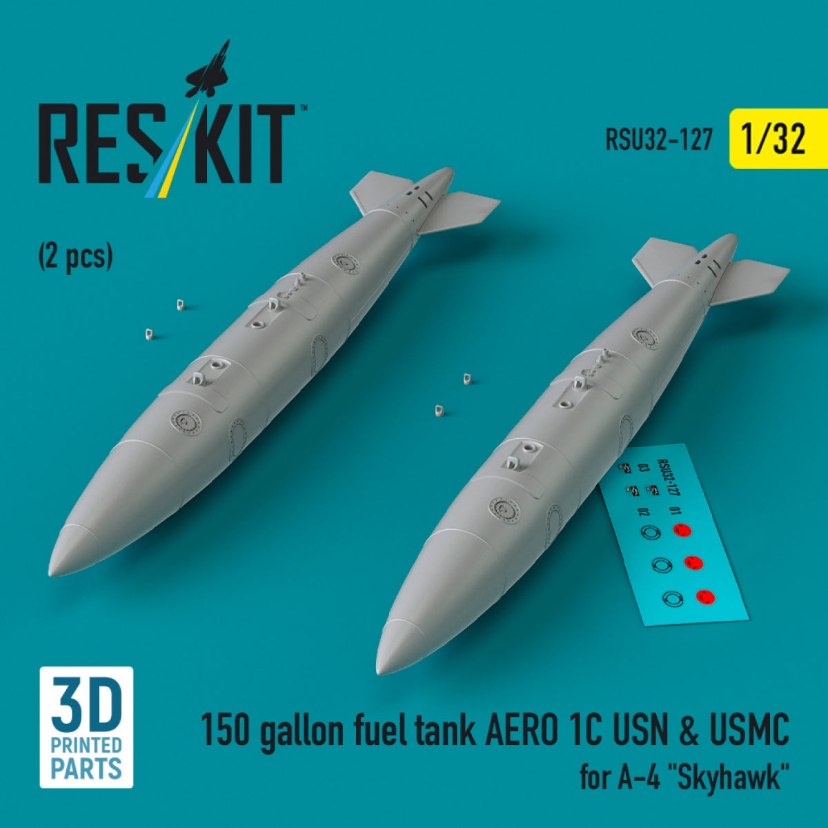 Réservoir de carburant RESKIT RSU32-0127 de 150 gallons pour AERO 1C USN &amp; USMC pour A-4 « Skyhawk » (2 pièces) (Impression 3D) 1/32