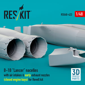 RESKIT RSU48-0423 B-1B "Lancer" nacelles with air intakes &amp; early exhaust nozzles (сlosed engine bays) for Revell kit (3D Printed) 1/48