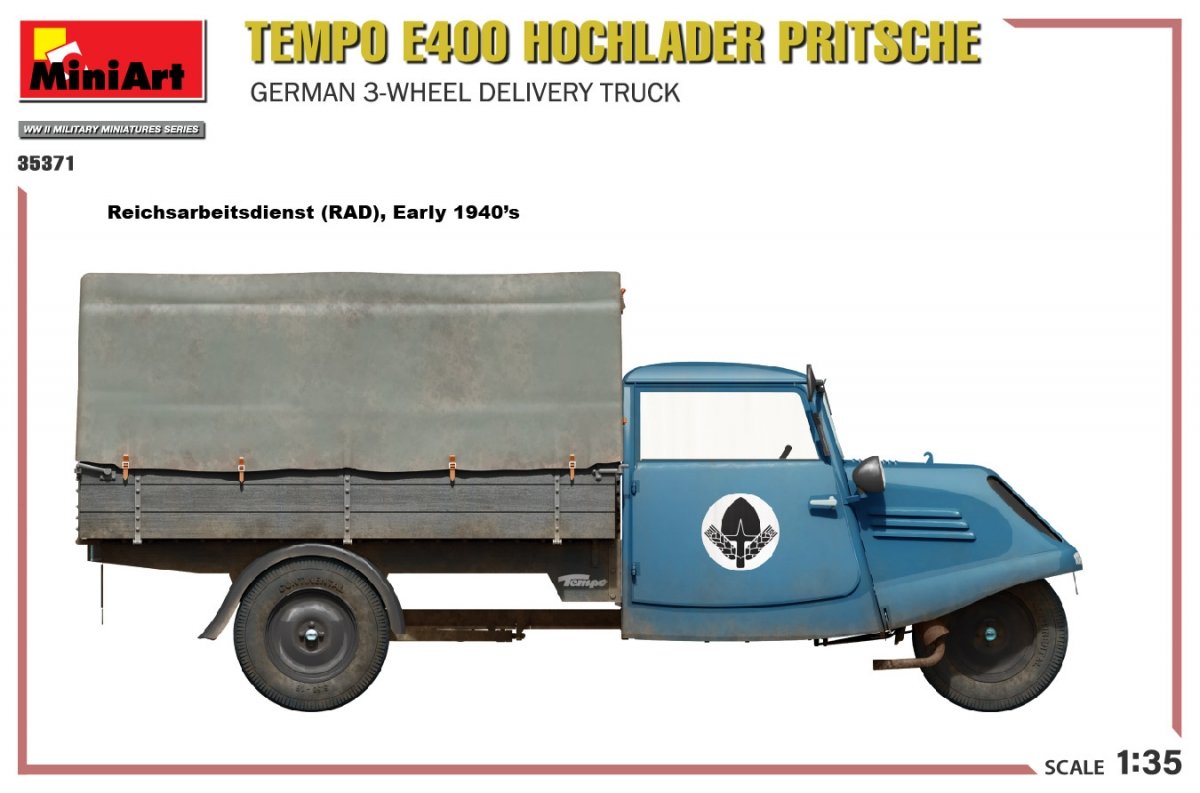 MiniArt 35371 Tempo E400 Hochlader Pritsche German 3-wheel delivery truck 1/35 – immagine 14