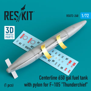 RESKIT RSU72-0248 CENTERLINE 650 GAL FUEL TANK WITH PYLONS FOR F-105 &amp;quot;THUNDERCHIEF&amp;quot; (1 PCS) (3D PRINTED) 1/72