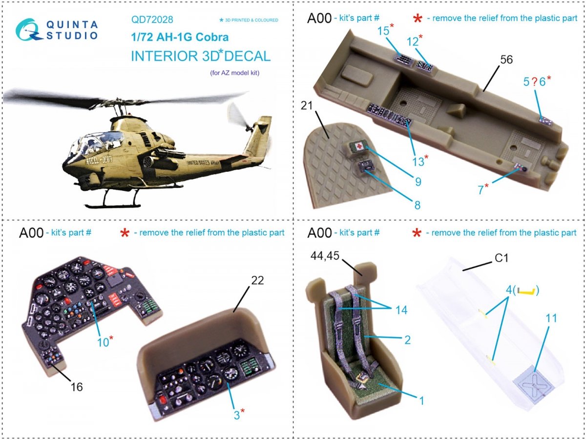 Quinta Studio QD72028 Ah-1G 3D-Printed &amp;amp; colored Interior on decal paper (AZ models) 1/72 – Bild 8
