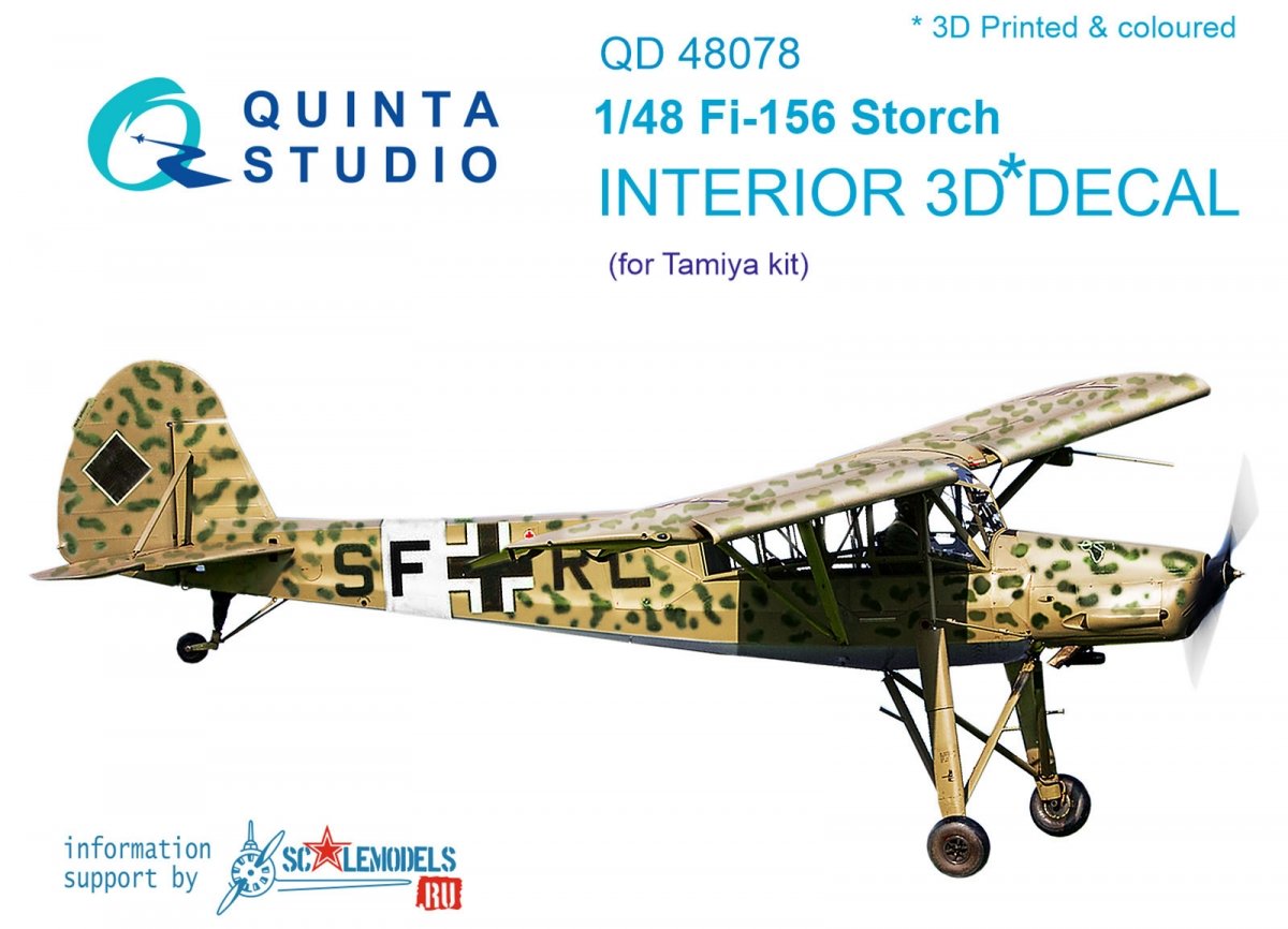 Quinta Studio QD48078 Fi-156 3D-Printed &amp; colored Interior on decal paper (for Tamiya kit) 1/48