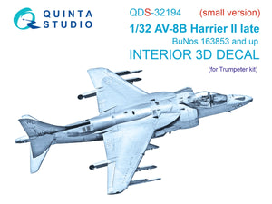 Quinta Studio QDS-32194 AV-8B Harrier II late 3D-Printed &amp;amp; colored Interior on decal paper (Trumpeter) (small version) 1/32