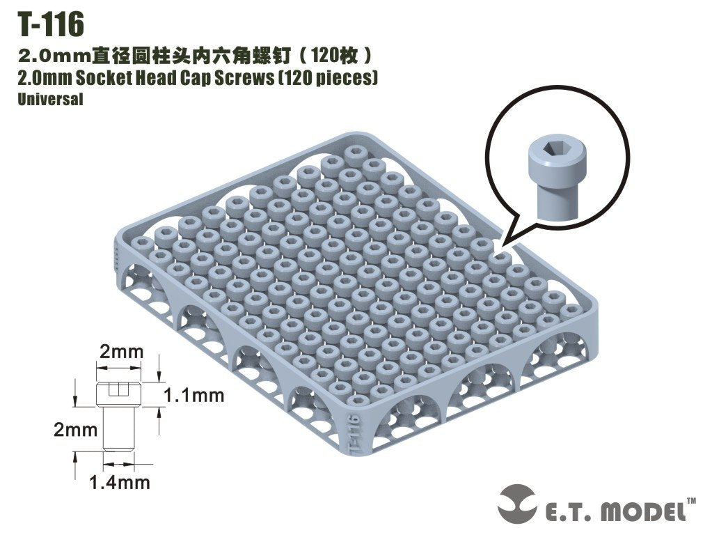ET Model T-116 2.0mm Socket Head Cap Screws 120 pieces