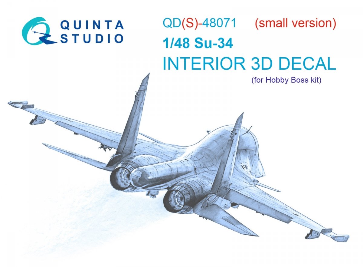 Quinta Studio QDS-48071 Su-34 3D-Printed &amp;amp; colored Interior on decal paper (HobbyBoss) (small version) 1/48