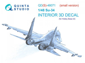 Quinta Studio QDS-48071 Su-34 3D-Printed &amp;amp; colored Interior on decal paper (HobbyBoss) (small version) 1/48