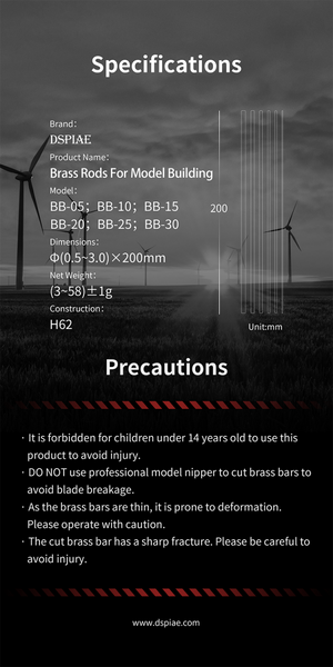 DSPIAE BB-1.0 Brass Rods For Model Building 1.0mm (8 PCS) / Copper Rods – image 7
