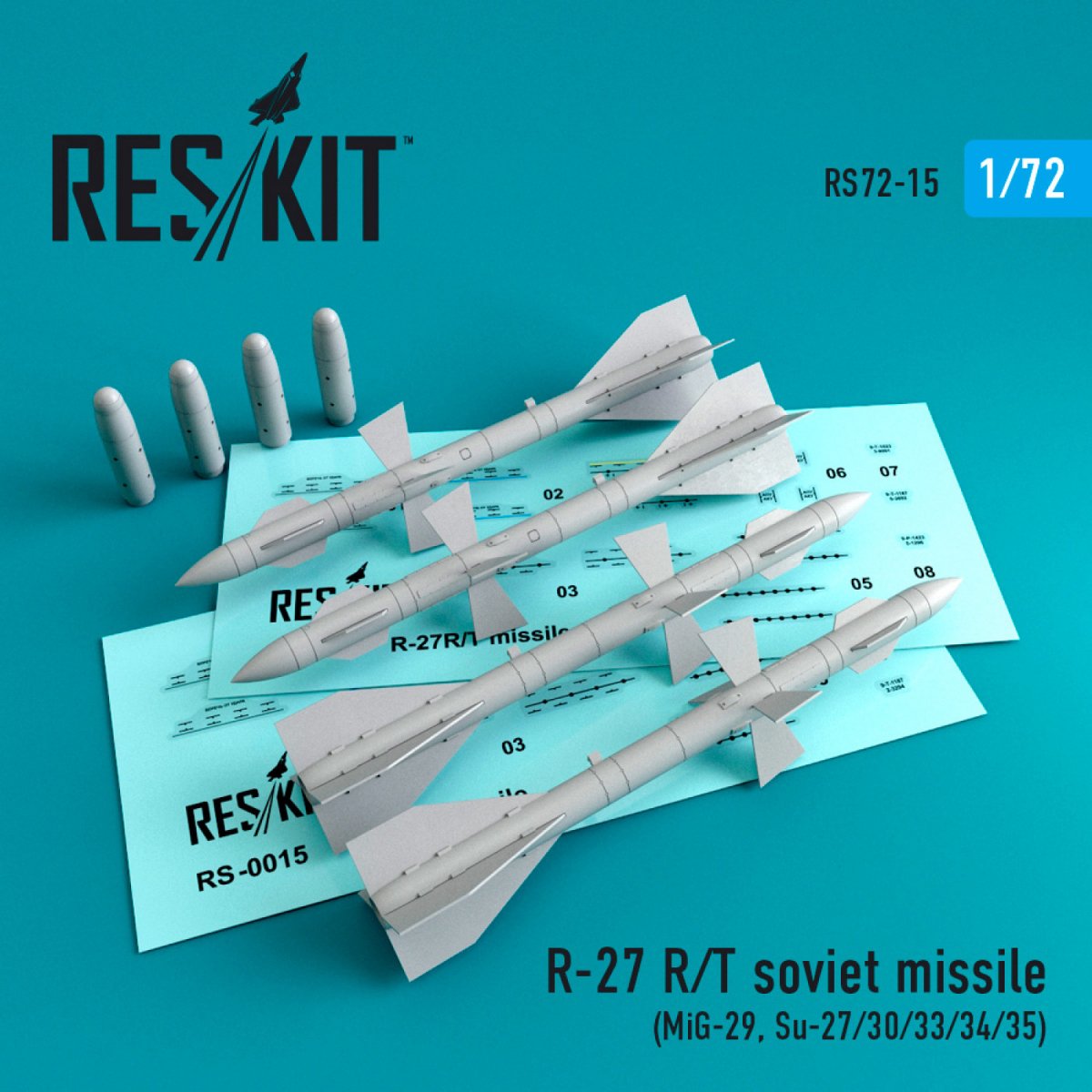 RESKIT RS72-0015 R-27R SOVIET MISSILES (4PCS) 1/72