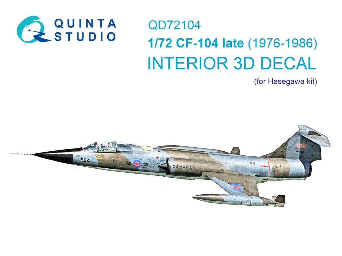 Quinta Studio QD72104 CF-104 late 3D-Printed &amp;amp; colored Interior on decal paper (Hasegawa) 1/72