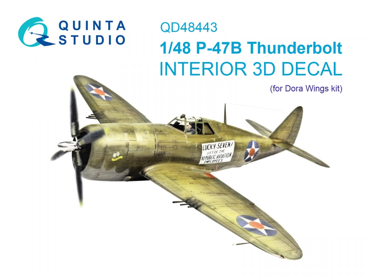 Quinta Studio QD48443 P-47B Thunderbolt 3D-Printed colored Interior on decal paper (Dora Wings) 1/48