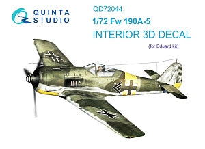 Quinta Studio QD72044 Fw 190A-5 3D-Printed &amp;amp; colored Interior on decal paper (Eduard) 1/72