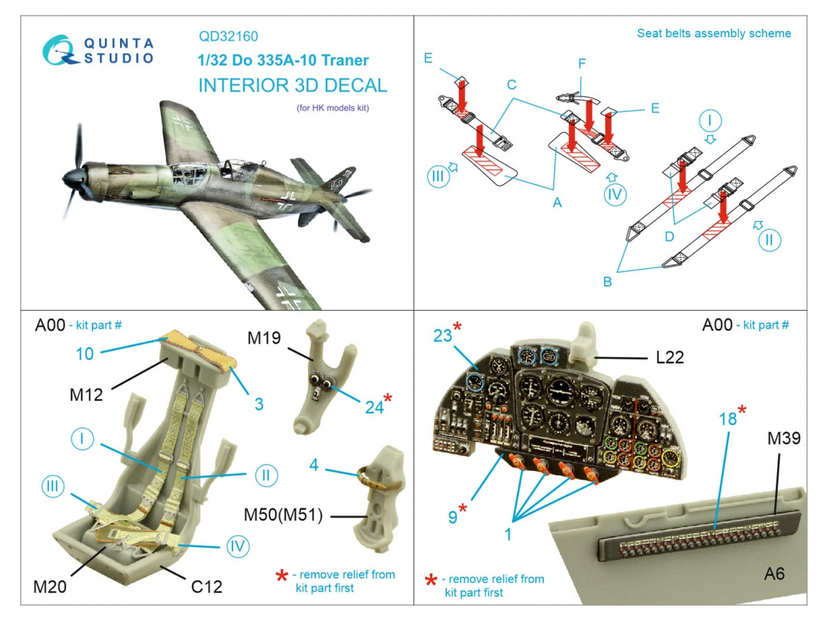 Quinta Studio QD32160 Do 335A-10 3D-Printed &amp;amp; colored Interior on decal paper (HK models) 1/32 – immagine 2