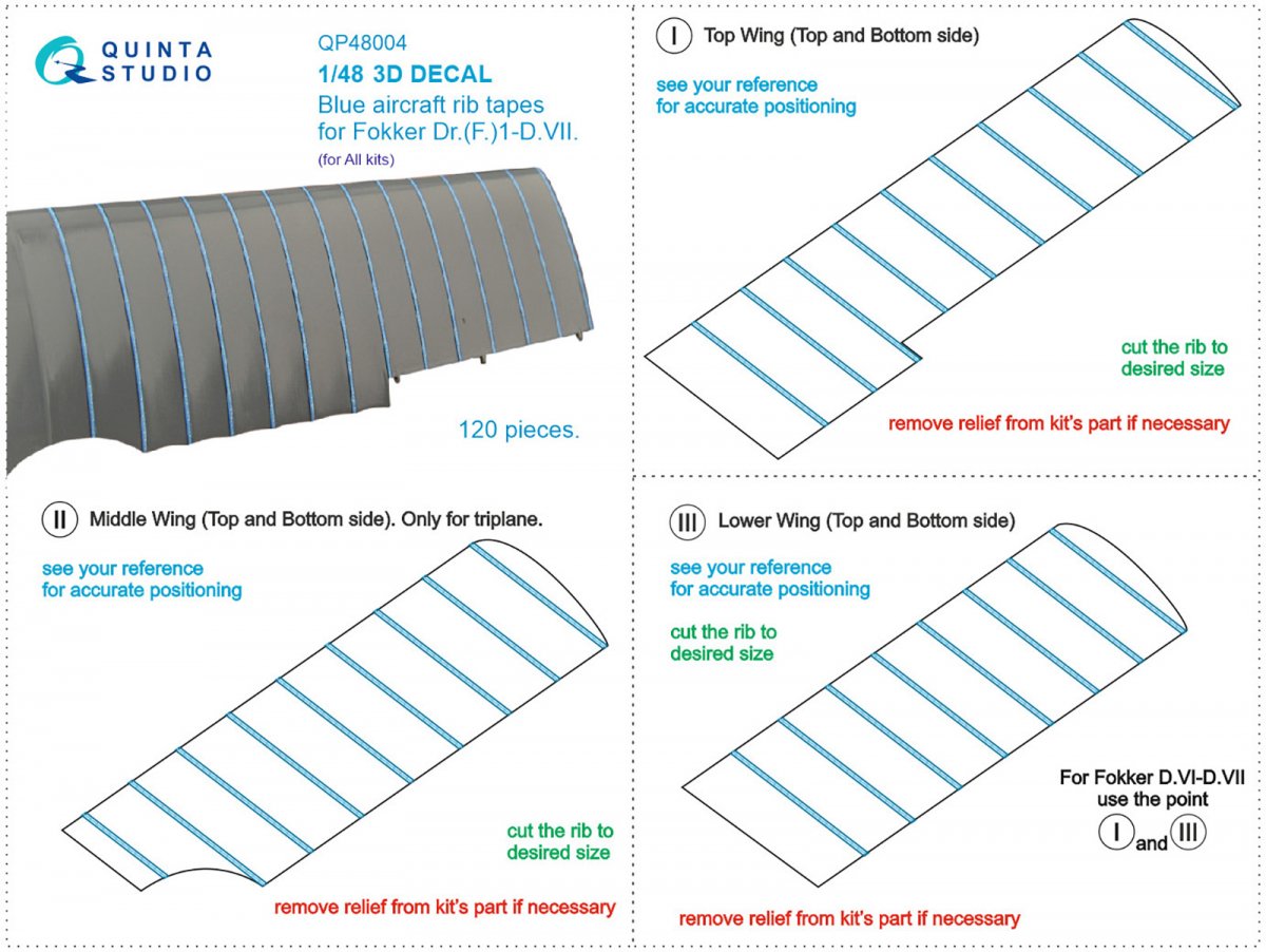 Quinta Studio QP48004 Blue rib tapes for Fokker Dr.(F)ID.VII 1/48 – immagine 11