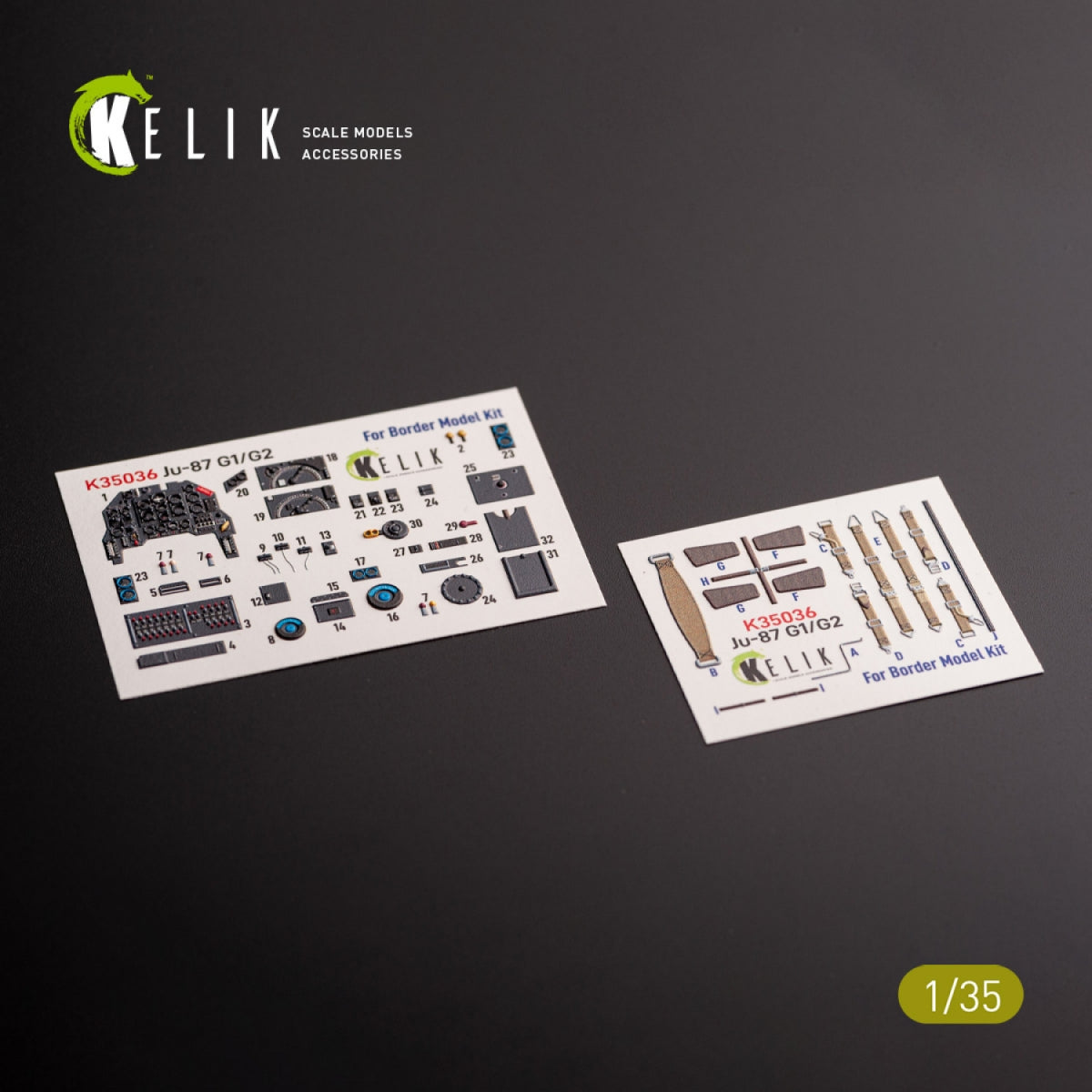 KELIK K35036 Ju-87 G1/G2 - interior 3D decals for Border Models kit 1/35