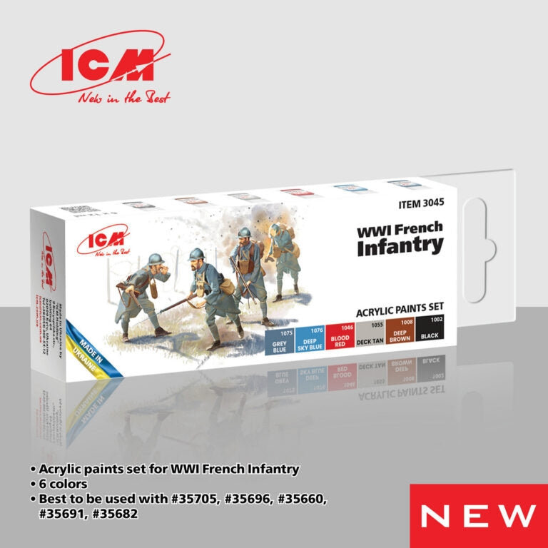 ICM 3045 Acrylic paints set for WWI French Infantry 12 ml x 6