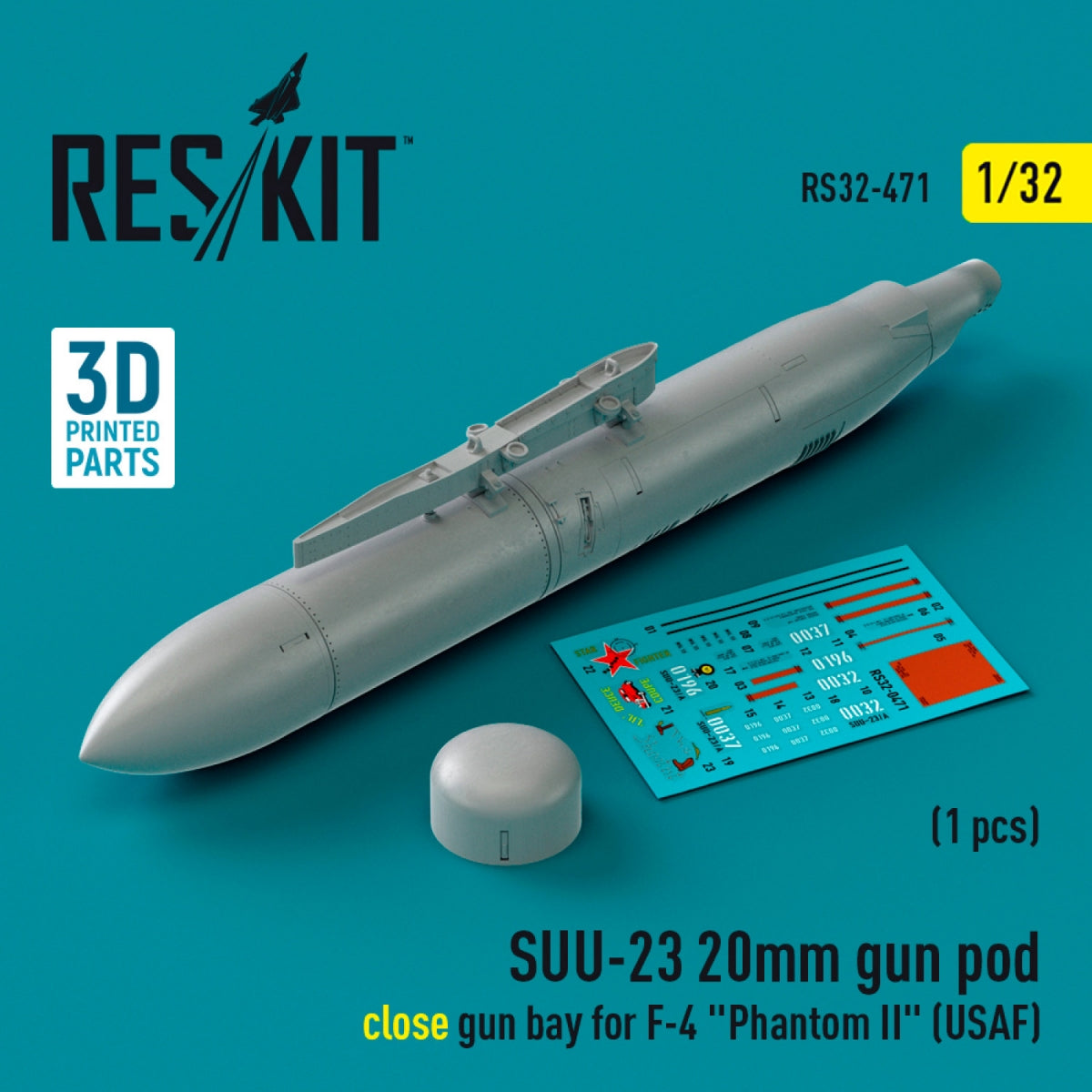 RESKIT RS32-0471 SUU-23 20mm gun pod (close gun bay) for F-4 &amp;quot;Phantom II&amp;quot; (USAF) (1 pcs) (3D Printed) 1/32 – Bild 2