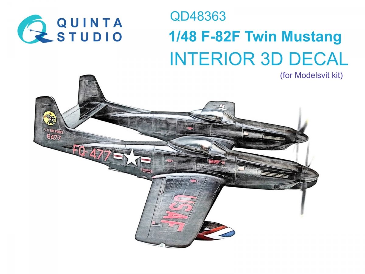 Quinta Studio QD48363 F-82F Twin Mustang 3D-Printed &amp;amp; colored Interior on decal paper (Modelsvit) 1/48