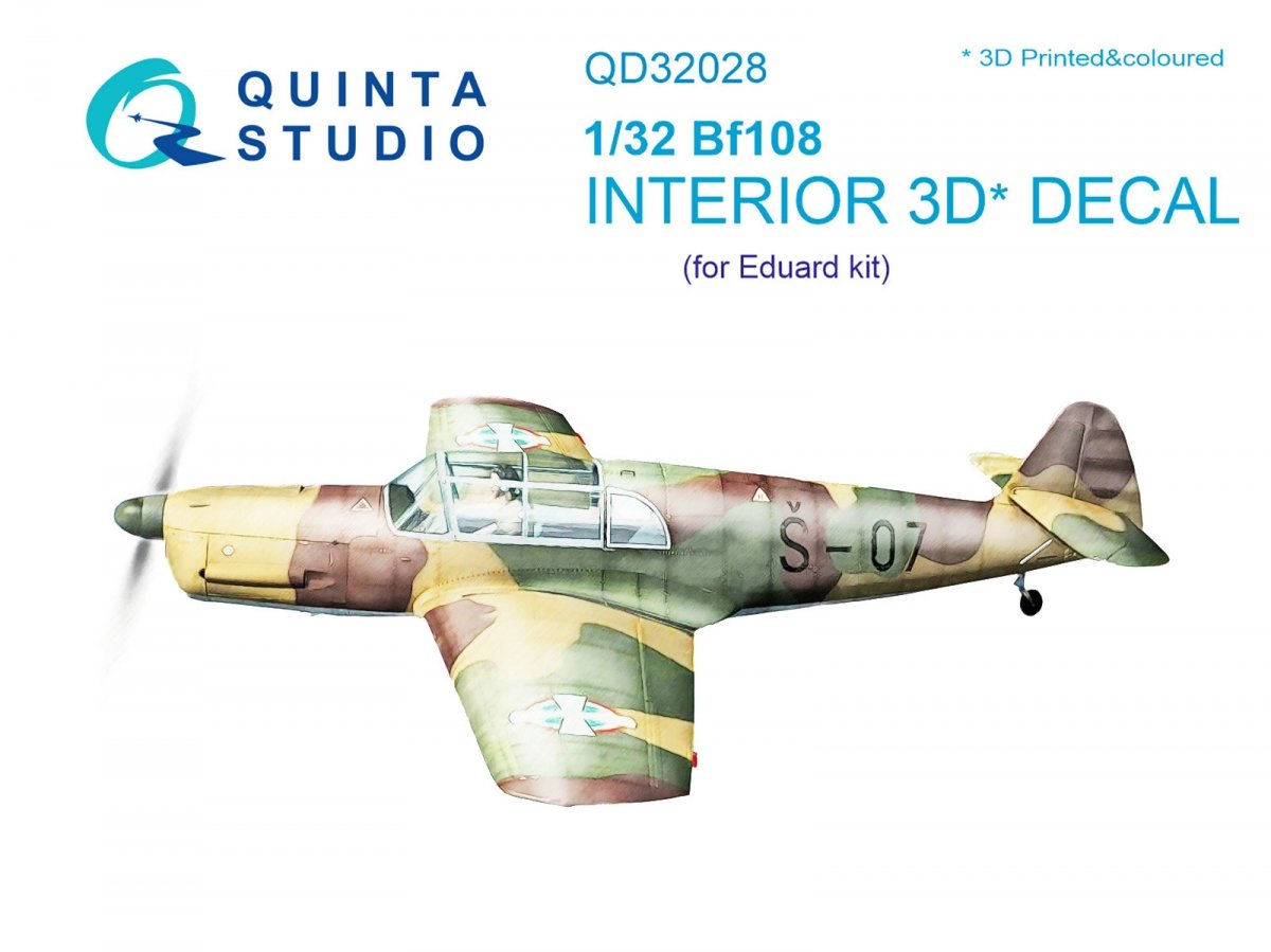 Quinta Studio QD32028 Bf 108 3D-Printed &amp;amp; colored Interior on decal paper (for Eduard kit) 1/32