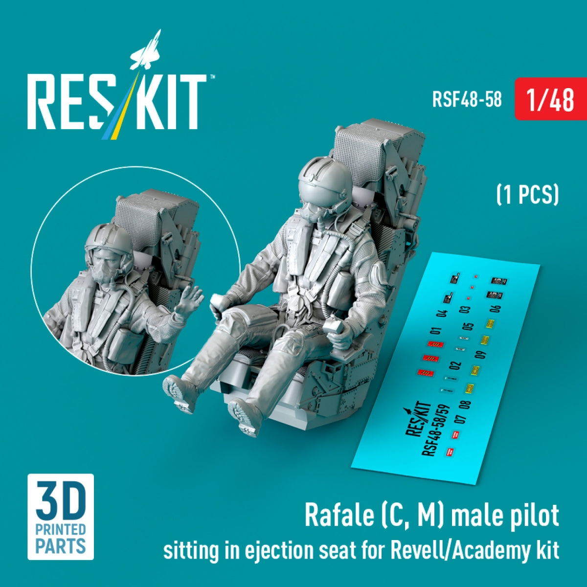 RESKIT RSF48-0058 Rafale (C, M) female pilot sitting in ejection seat for Revell/Academy kit (1 pcs) (3D Printed) 1/48 – image 2