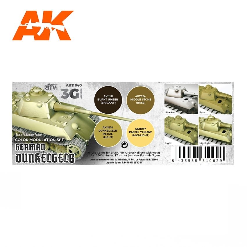 AK Interactive AK11640 GERMAN DUNKELGELB MODULATION SET 4x17 ml – Bild 2