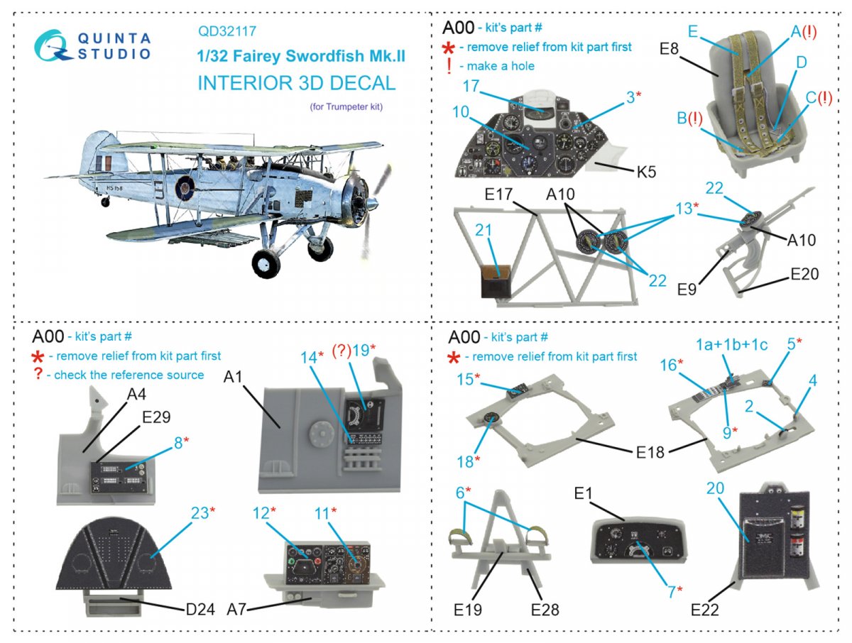 Quinta Studio QD32117 Fairey Swordfish Mk.II 3D-Printed &amp;amp; colored Interior on decal paper (Trumpeter) 1/32 – image 2