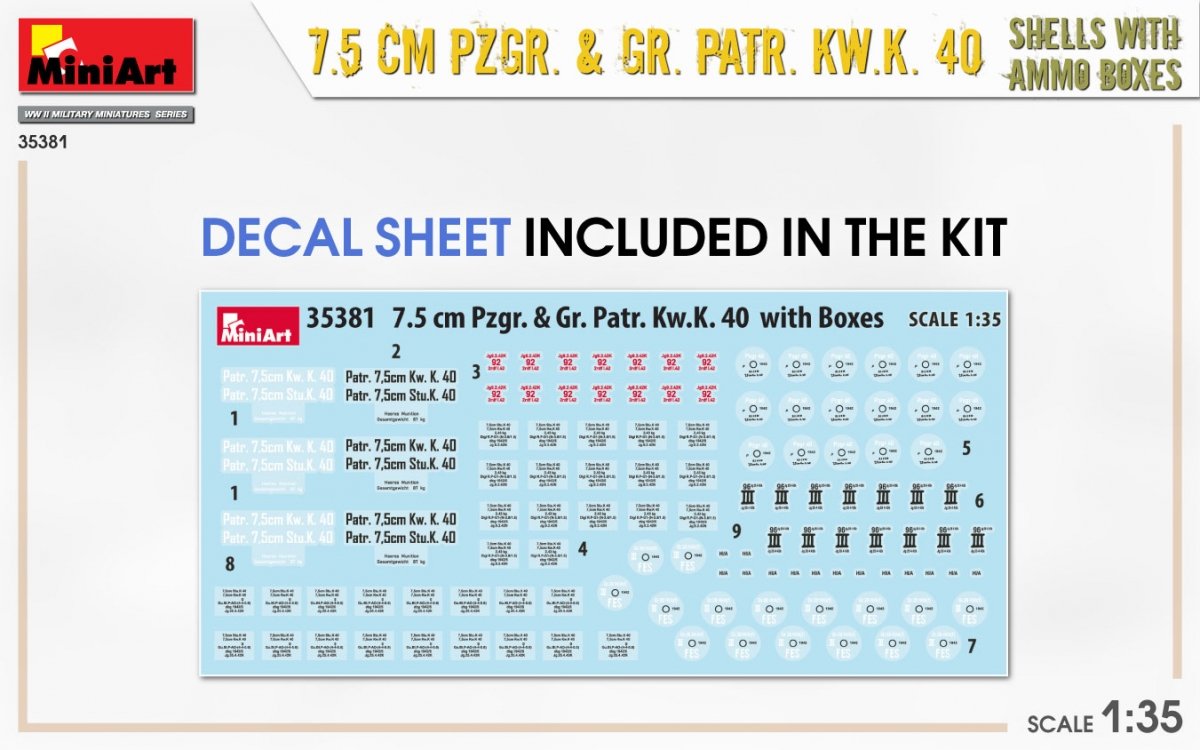 MiniArt 35381 7.5cm PzGr. &amp;amp; Gr. KwK 40 Shells w/ Ammo Boxes 1/35 – immagine 3