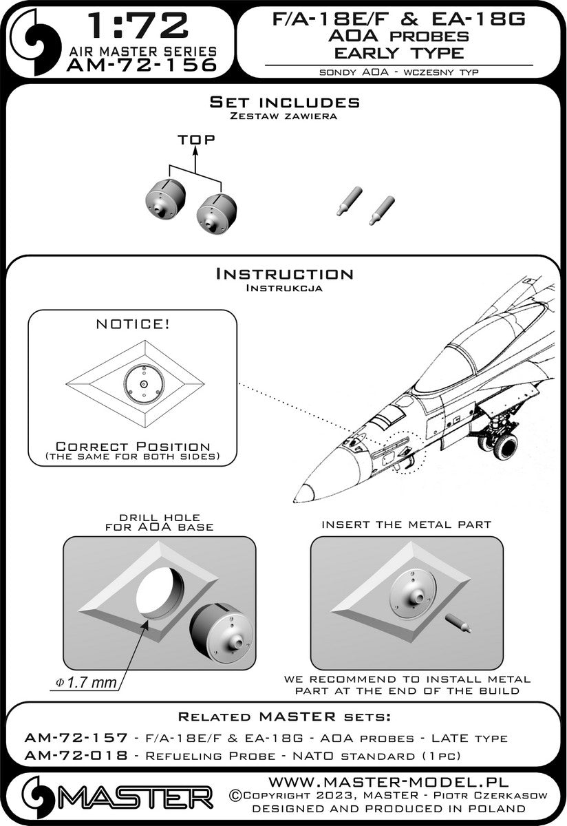 Master AM-72-156 F/A-18E/F Super Hornet &amp;amp; EA-18G Growler - Angle Of Attack probes - EARLY type 1/72 – Bild 3