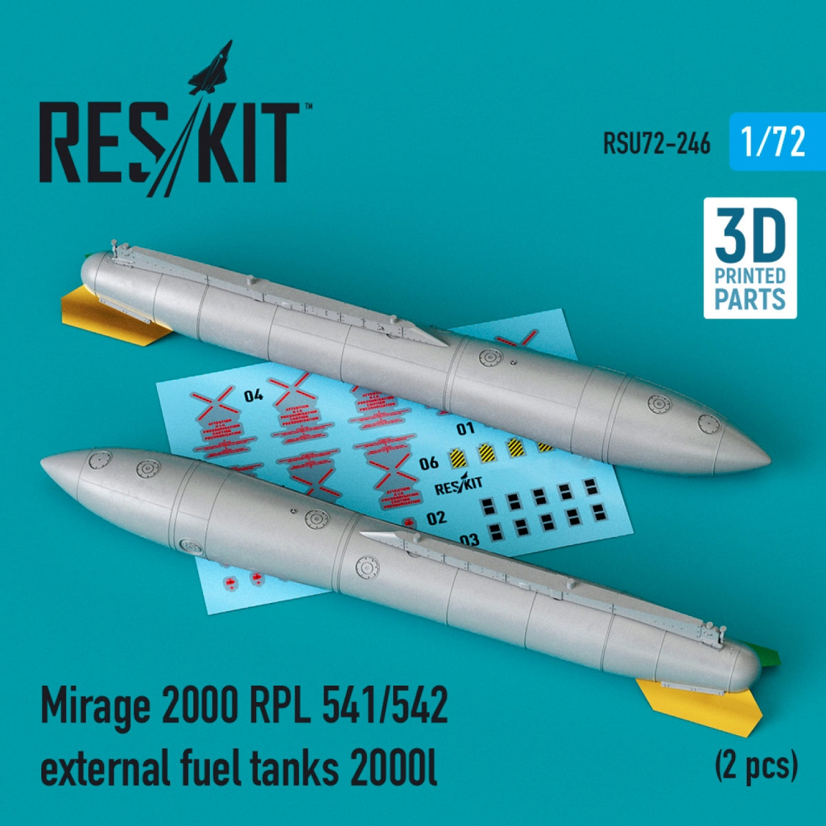 RESKIT RSU72-0246 MIRAGE 2000 RPL 541/542 EXTERNAL FUEL TANKS 2000LT (2 PCS) (3D PRINTED) 1/72