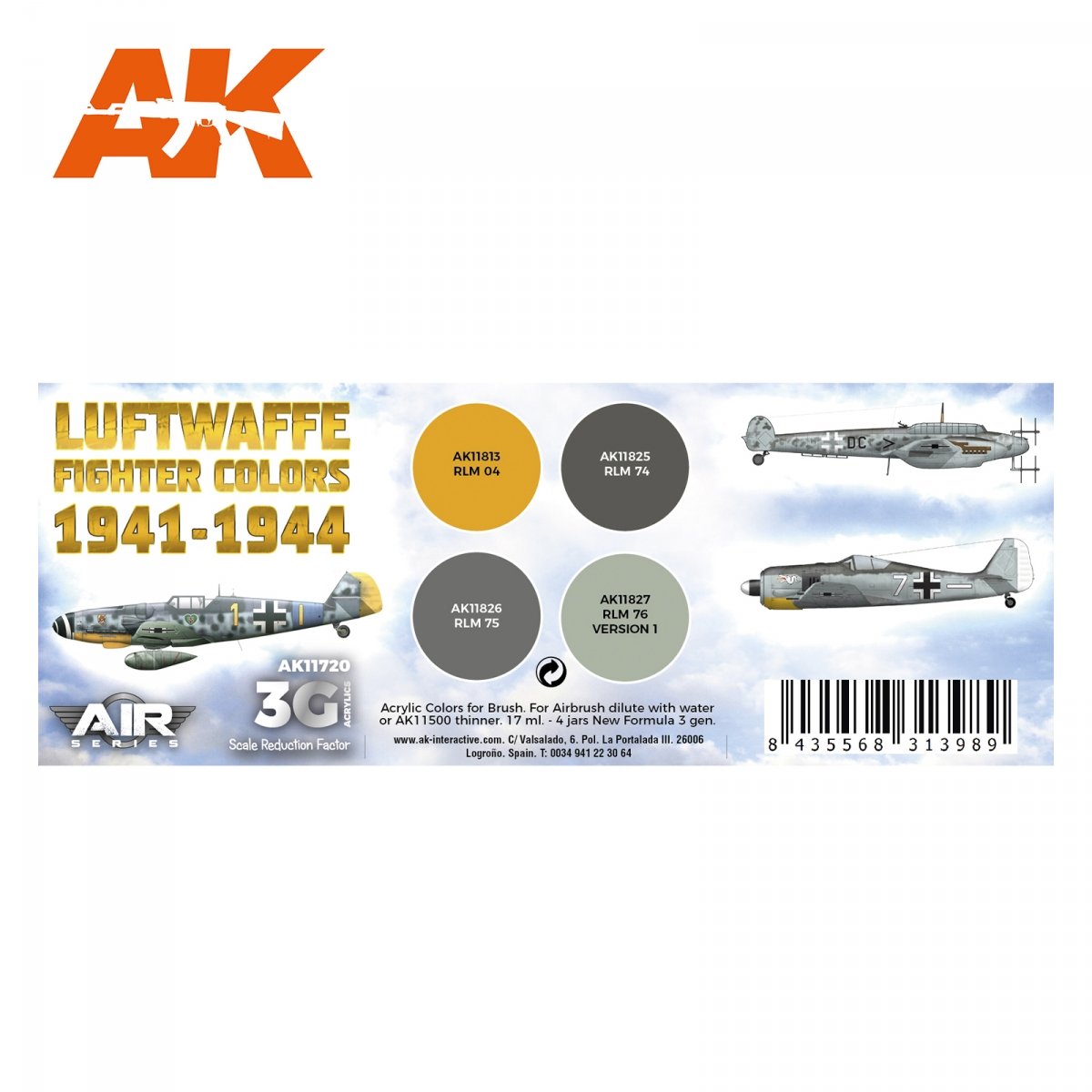 AK Interactive AK11720 LUFTWAFFE FIGHTER COLORS 1941-1944 4x17 ml – immagine 2