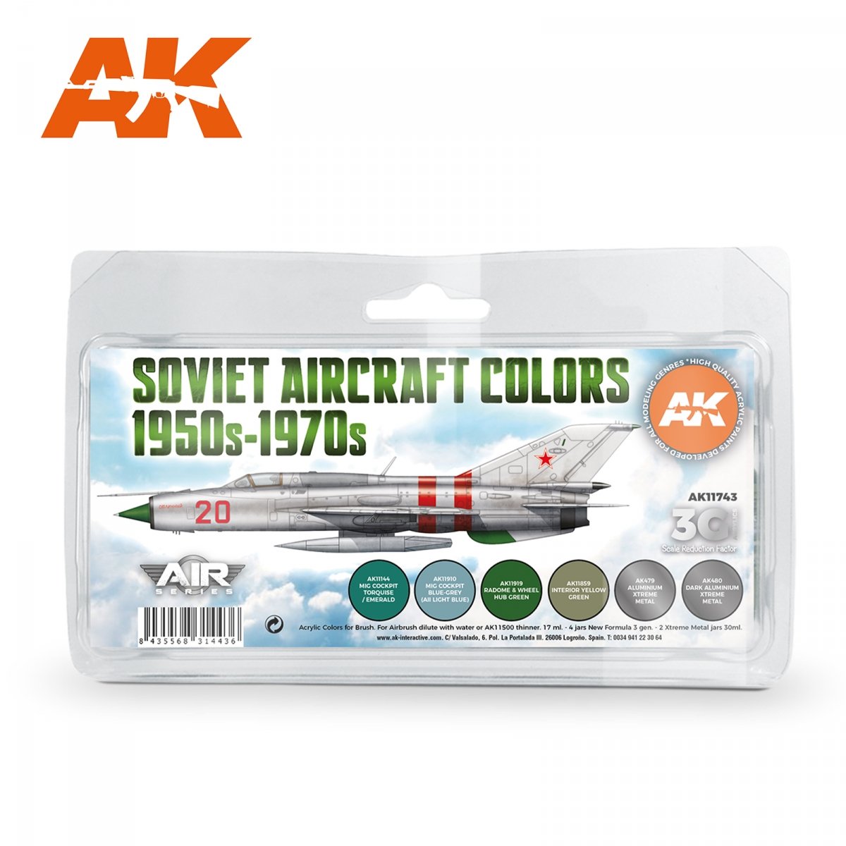 AK Interactive AK11743 Couleurs d'avions soviétiques années 1950-1970 6 x 17 ml
