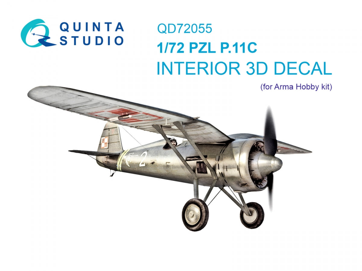 Intérieur imprimé en 3D et coloré sur papier décalcomanie Quinta Studio QD72055 PZL P.11C (Arma Hobby) 1/72