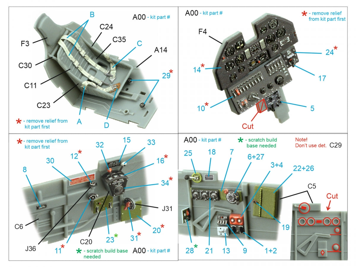 Quinta Studio QD32162 P-40N Warhawk 3D-Printed &amp;amp; coloured Interior on decal paper (Trumpeter) 1/32 – zdjęcie 2