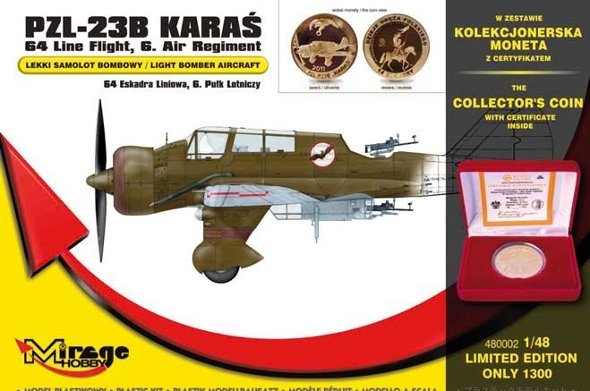 Mirage Hobby 480002 PZL-23B Karas Light Bomber Aircraft 64 Line Flight, 6th Air Regiment (1/48)