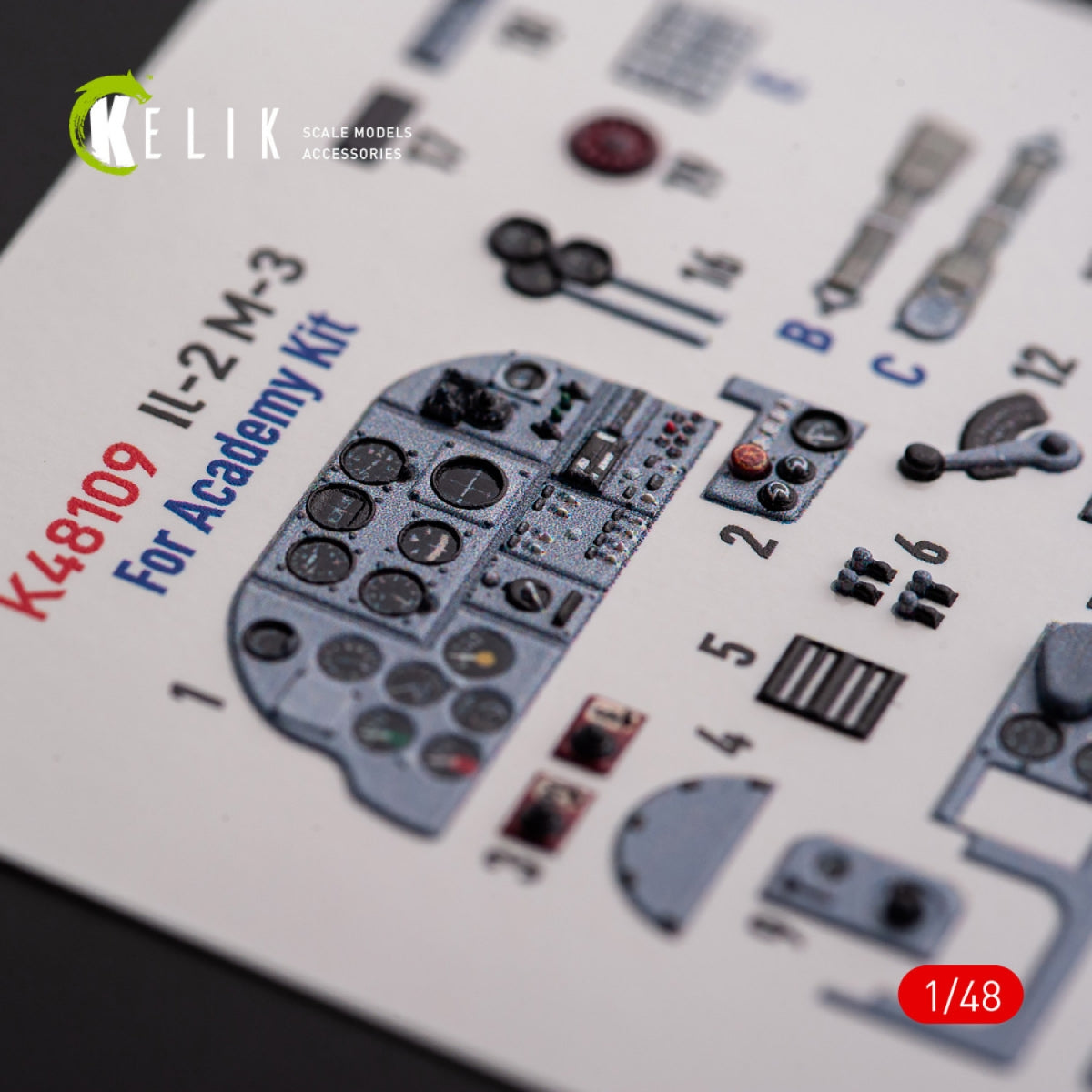 KELIK K48109 IL-2M3 - interior 3D decals for Academy/Accurate Miniatures kit 1/48 – obrázek 2