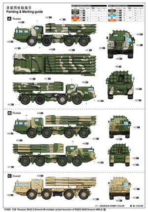 Trumpeter 01020 Russian 9A52-2 Smerch M multiple rocket launcher of RSZO 9k58 Smerch MRLS – Bild 4