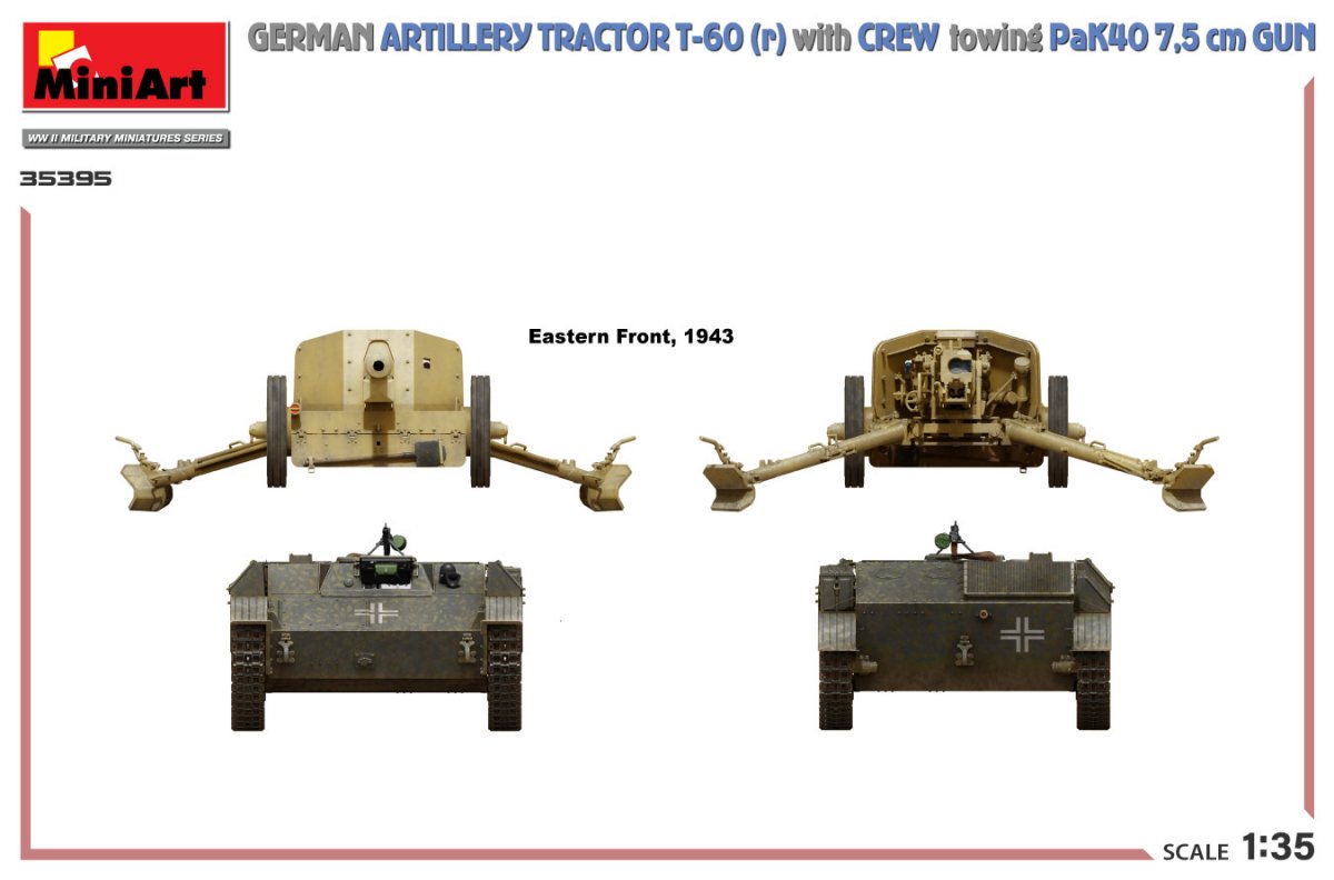 MiniArt 35395 GERMAN ARTILLERY TRACTOR T-60(r) &amp;amp; CREW Towing PaK40 GUN 1/35 – image 4