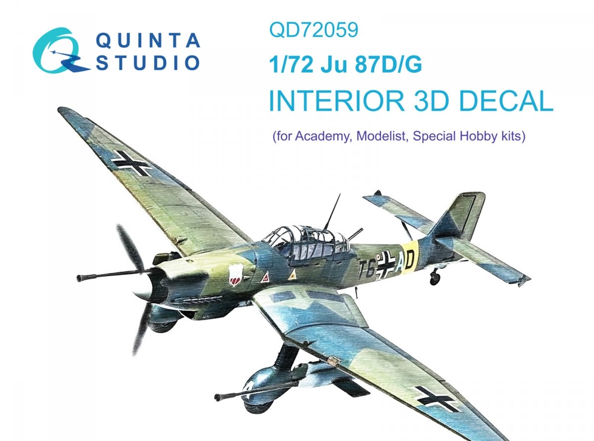 Quinta Studio QD72059 Ju 87 D/G 3D-Printed &amp; colored Interior on decal paper (Academy/Special Hobby) 1/72