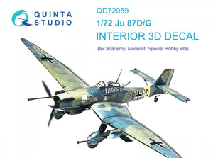 Quinta Studio QD72059 Ju 87 D/G 3D-Printed &amp;amp; colored Interior on decal paper (Academy/Special Hobby) 1/72