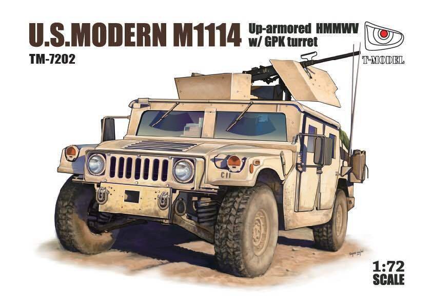 Maquette T-Model TM7202 HMMWV blindé américain moderne M1114 avec tourelle GPK, échelle 1/72