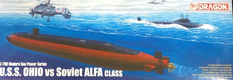 Dragon 7002 USS Ohio (SSBN 726) Soviet Alfa class SSN, Tu95 Bear D, Ka-25B Hormone USS Ohio vs Soviet Alfa Class 1/700