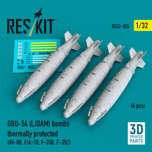 RESKIT RS32-0505 GBU-54 (LJDAM) bombs thermally protected (4 pcs) (3D Printed) 1/32