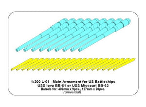 Aber 200L-01 Main Armament for US battleship Iova or Missouri 406mm x9, 127mm x20 1/200 – obrázek 7