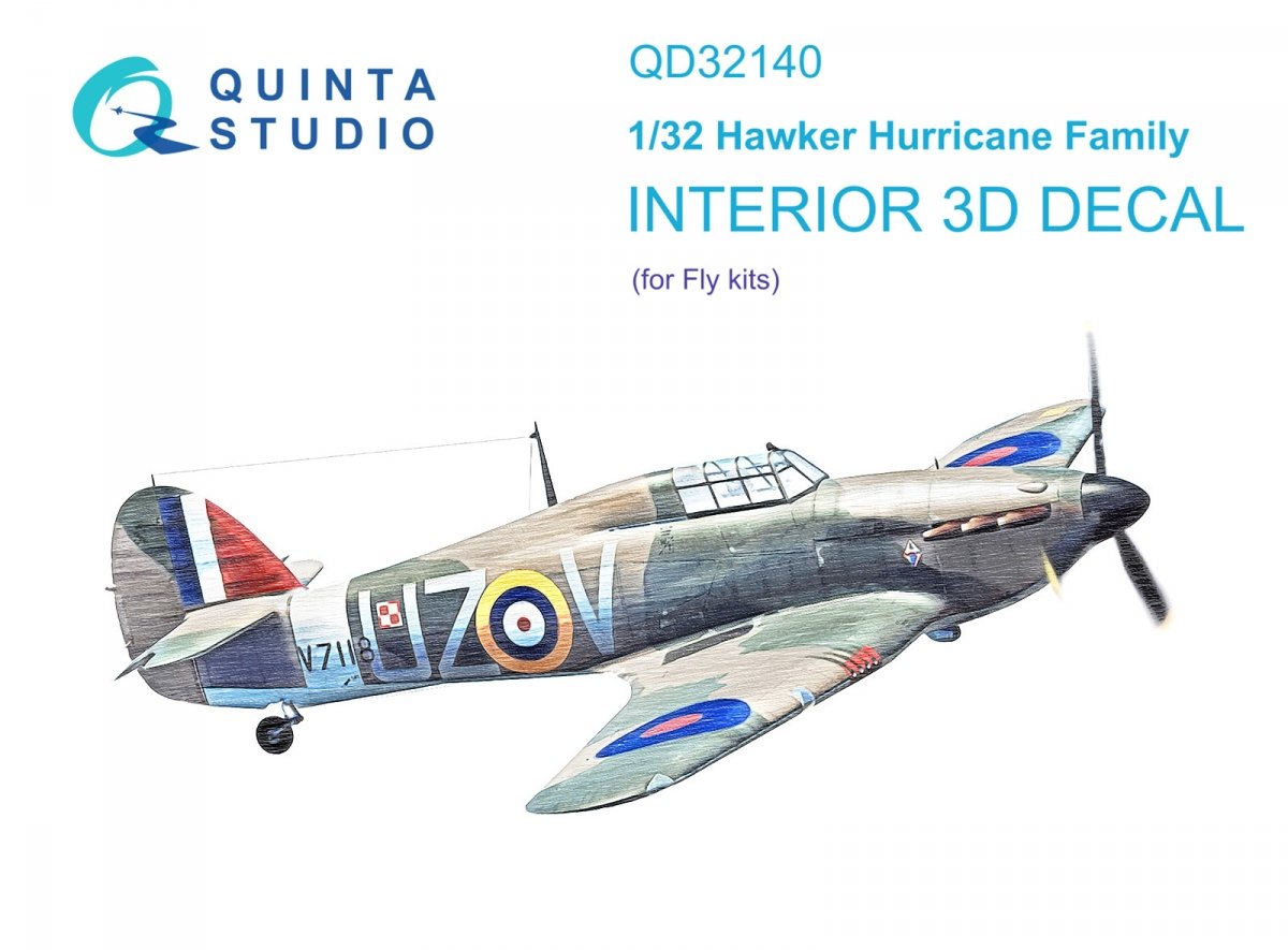 Quinta Studio QD32140 Hawker Hurricane Family 3D-Printed &amp;amp; colored Interior on decal paper (Fly) 1/32