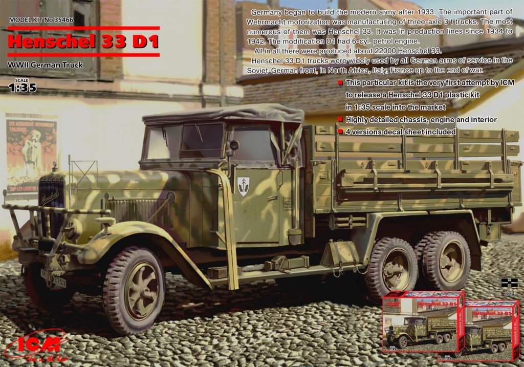 ICM 35466 Henschel 33D1, camion de l'armée allemande de la Seconde Guerre mondiale (1/35)