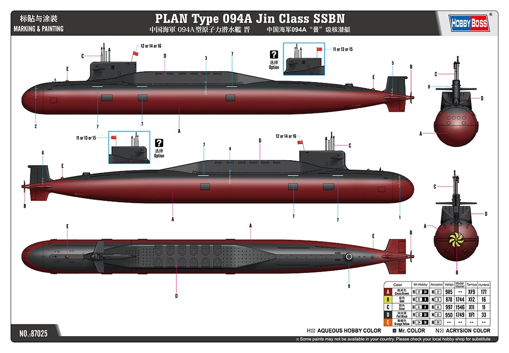 Hobby Boss 87025 PLAN Type 094A Jin Class SSBN 1/700 – obrázek 3