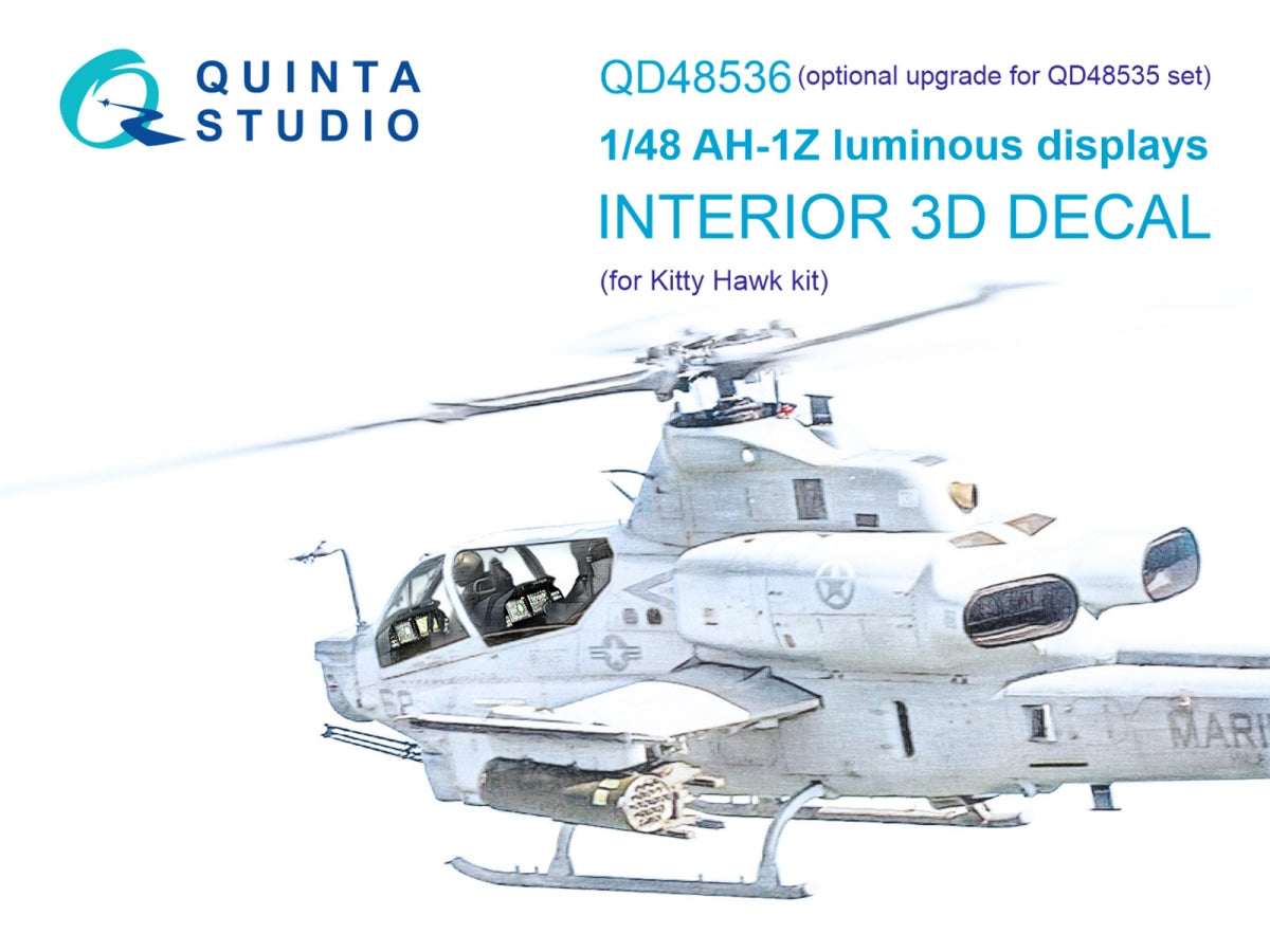 Quinta Studio QD48536 AH-1Z Zulu Cobra/Viper luminous displays 3D-Printed &amp;amp; colored Interior on decal paper (KittyHawk) 1/48