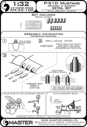 Master AM-32-100 P-51D Mustang Armament &amp;amp; Gunsight detail set (1/32) – immagine 16