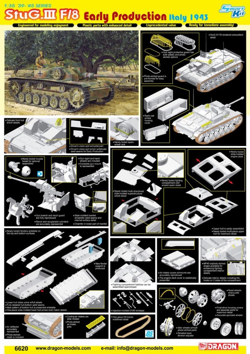 Dragon 6620 StuG. III F/8 Early Production Italy 1943 1/35 – obrázek 4